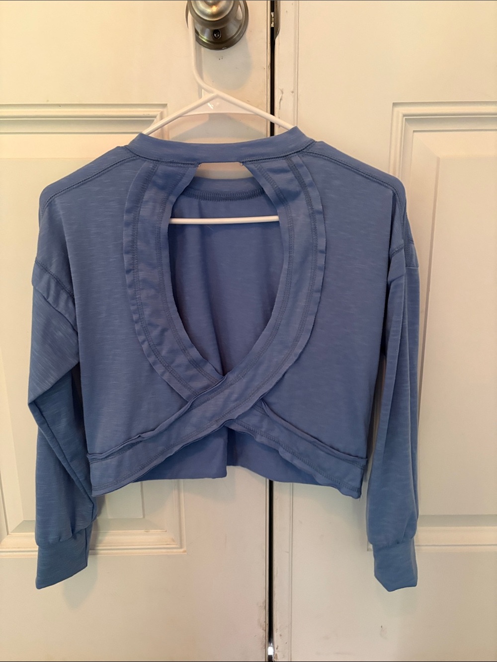 Open-Back Cropped Long Sleeve Top in Dusty Blue